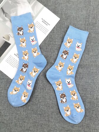 卡通狗圖案中筒襪