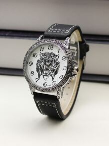 Hombres Reloj cuarzo de esfera con patrón de tigre - Negro - Ver 1