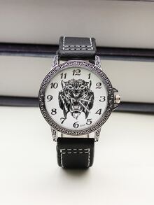 Hombres Reloj cuarzo de esfera con patrón de tigre - Negro - Ver 3
