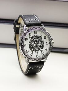 Hombres Reloj cuarzo de esfera con patrón de tigre - Negro - Ver 4