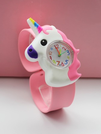 兒童獨角獸設計錶盤圓形指針石英手錶
