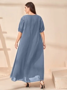 Seusyu Vestido smock con bordado floral - Neblina azul - Ver 2