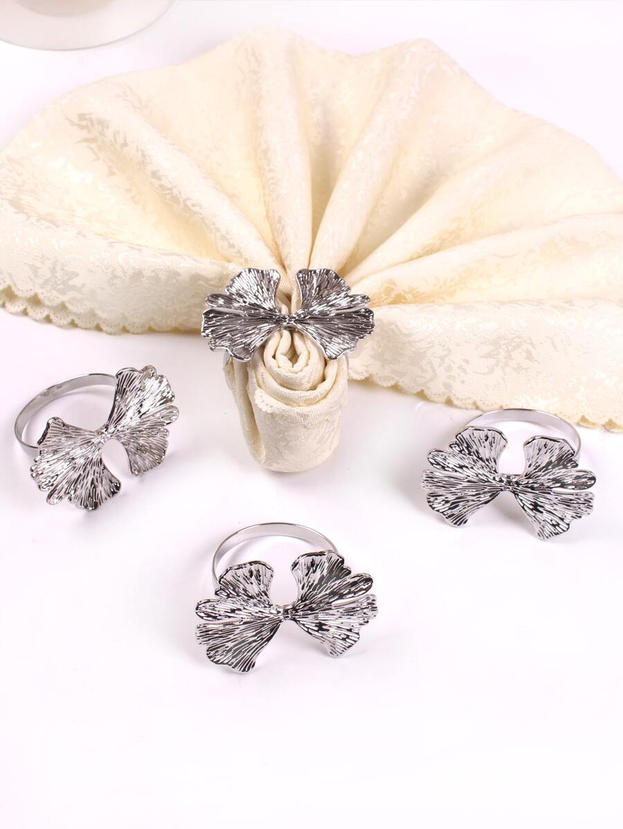 4入組銀杏葉形狀餐巾環 - 銀色 - 查看 1
