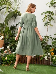 SHEIN Váy Bà bầu Thắt lưng Nút phía trước màu trơn Thanh lịch - Màu xanh Bạc hà - Xem 2