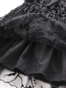 Girls Floral Mesh Overlay Keyhole Back Dress - Black - View 4