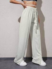 Quần thể thao nữ Dây kéo Túi Chia Lá thư - Màu Xám nhạt - Xem 3