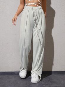 Quần thể thao nữ Dây kéo Túi Chia Lá thư - Màu Xám nhạt - Xem 5