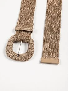1pc Women Coffee Color Woven Buckle Elastic PP Straw Bohemian Waist Belt, Suitable For Beach Vacation Summer, School Fall, Autumn, Halloween - Coffee Brown - View 3