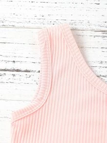 SHEIN 小女童單肩上衣和塊狀條紋附腰帶短褲 - 彩色 - 查看 3