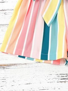 SHEIN 小女童單肩上衣和塊狀條紋附腰帶短褲 - 彩色 - 查看 4