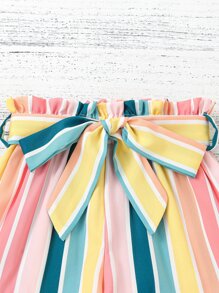 SHEIN 小女童單肩上衣和塊狀條紋附腰帶短褲 - 彩色 - 查看 5