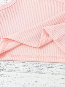 SHEIN 小女童單肩上衣和塊狀條紋附腰帶短褲 - 彩色 - 查看 7