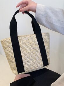 Tương phản ràng buộc Cúc bấm Túi Rơm , Dung lượng lớn Túi đi biển , Hoàn hảo Cho mùa hè bờ biển Du lịch Kỳ nghỉ - Nhiều màu - Xem 1