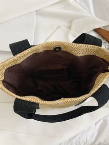 Tương phản ràng buộc Cúc bấm Túi Rơm , Dung lượng lớn Túi đi biển , Hoàn hảo Cho mùa hè bờ biển Du lịch Kỳ nghỉ - Nhiều màu - Xem 4