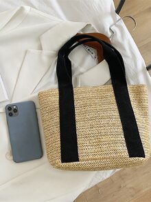 Tương phản ràng buộc Cúc bấm Túi Rơm , Dung lượng lớn Túi đi biển , Hoàn hảo Cho mùa hè bờ biển Du lịch Kỳ nghỉ - Nhiều màu - Xem 6