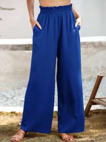 SHEIN Essnce Pantalones de pierna ancha con bolsillo oblicuo - azul real - Ver 1