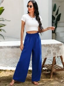 SHEIN Essnce Pantalones de pierna ancha con bolsillo oblicuo - azul real - Ver 5