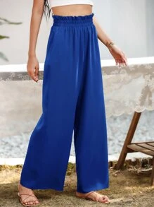 SHEIN Essnce Pantalones de pierna ancha con bolsillo oblicuo - azul real - Ver 6