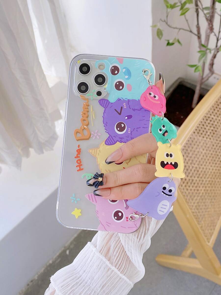 卡通怪獸鏈式手機殼，適用於 iPhone 15 14 13 12 11及三星 S24U，S24+，S24，S23U，S23+，S23S，防震 - 彩色 - 查看 1