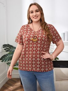 SHEIN Áo sơ mi Plus Size Tất cả trên in Boho - Nhiều màu - Xem 3