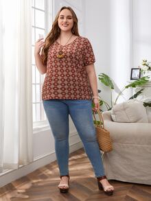 SHEIN Áo sơ mi Plus Size Tất cả trên in Boho - Nhiều màu - Xem 4