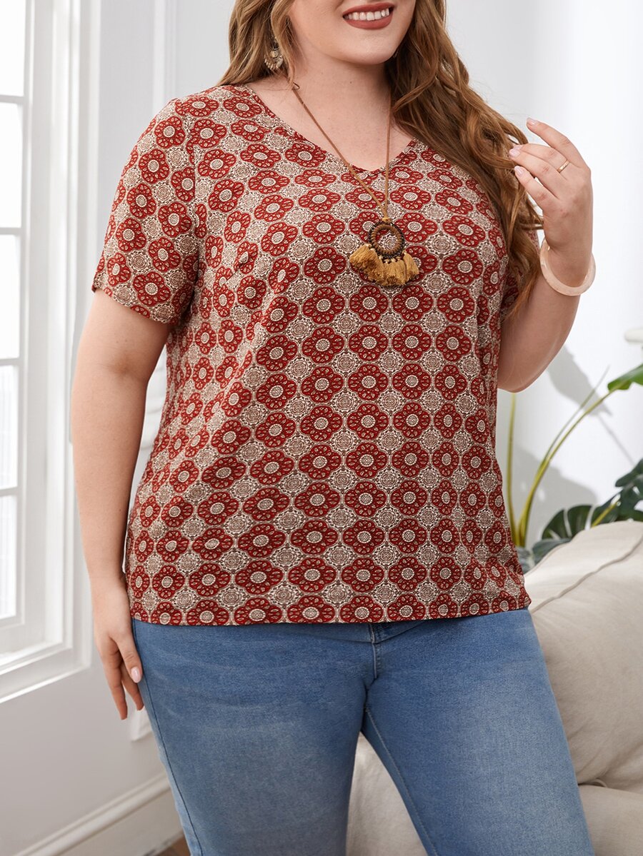 SHEIN Áo sơ mi Plus Size Tất cả trên in Boho - Nhiều màu - Xem 1