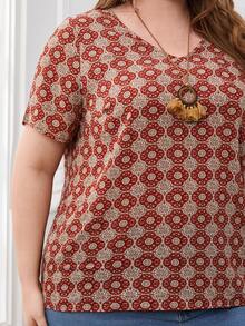 SHEIN Áo sơ mi Plus Size Tất cả trên in Boho - Nhiều màu - Xem 6