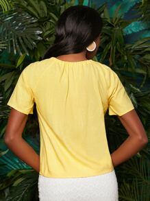 SHEINNeu Solid Tie Neck Blouse - Yellow - View 2