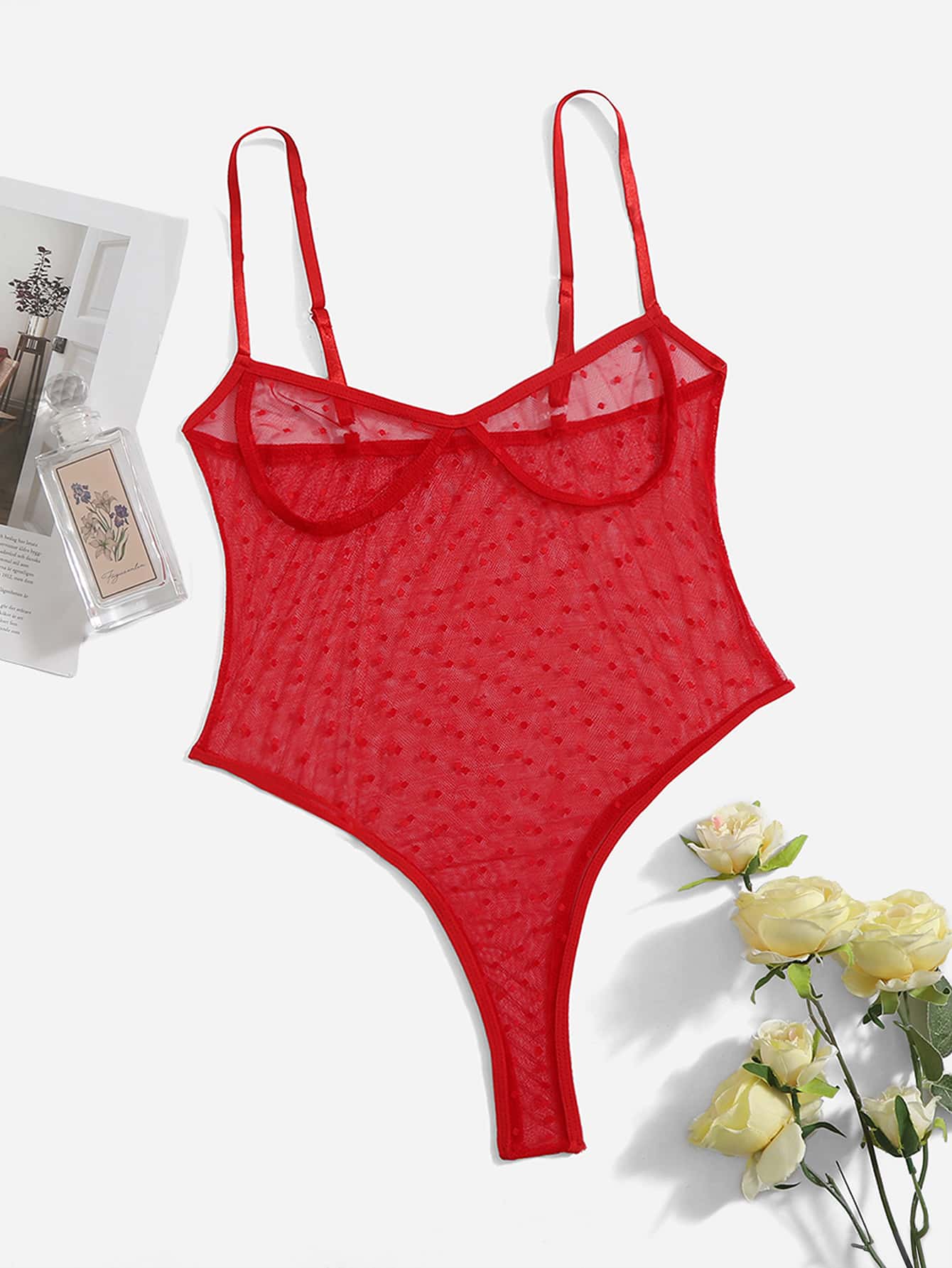 Body teddy de lunares de malla - Rojo - Ver 1