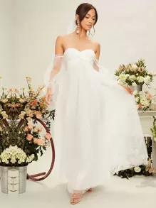 SHEIN Belle Váy cưới Xù Dây kéo màu trơn Hấp dẫn - trắng - Xem 1