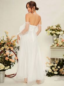 SHEIN Belle Váy cưới Xù Dây kéo màu trơn Hấp dẫn - trắng - Xem 6