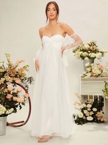 SHEIN Belle Váy cưới Xù Dây kéo màu trơn Hấp dẫn - trắng - Xem 7