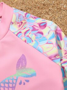 Young Girl Fish Scales Frill Trim One Piece Swimsuit - Pink - View 5