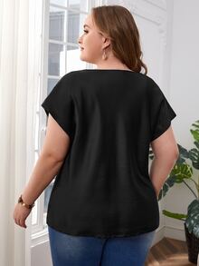 EMERY ROSE Áo sơ mi Plus Size Vắt màu trơn Thanh lịch - màu đen - Xem 2