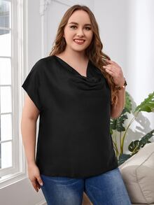 EMERY ROSE Áo sơ mi Plus Size Vắt màu trơn Thanh lịch - màu đen - Xem 3