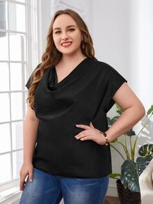 EMERY ROSE Áo sơ mi Plus Size Vắt màu trơn Thanh lịch - màu đen - Xem 4