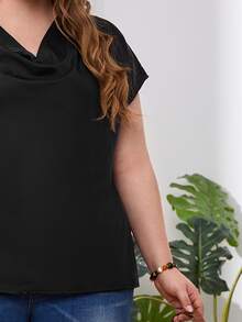 EMERY ROSE Áo sơ mi Plus Size Vắt màu trơn Thanh lịch - màu đen - Xem 5