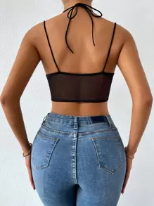 Chiquease Top de tirantes transparente bajo asimétrico - Negro - Ver 2