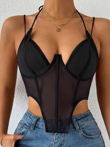 Chiquease Top de tirantes transparente bajo asimétrico - Negro - Ver 3