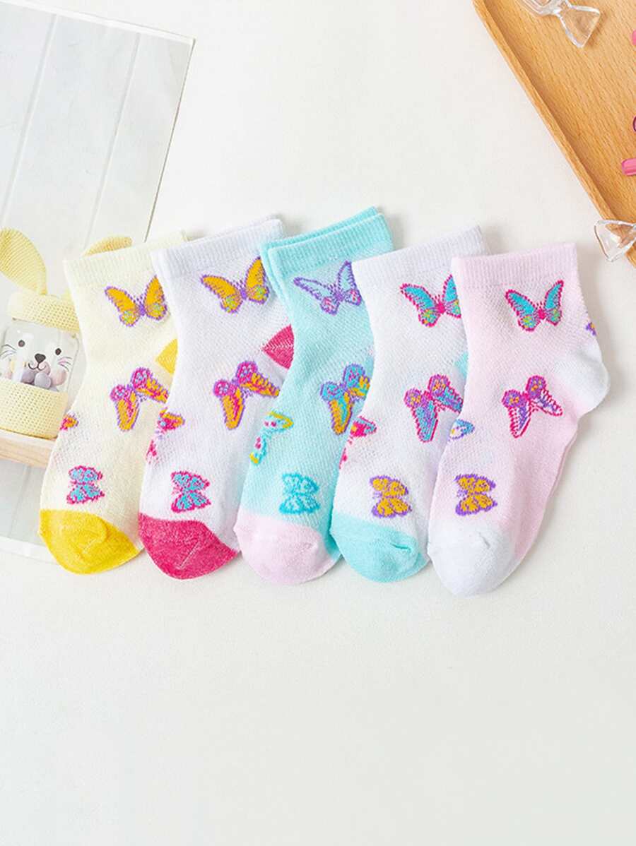 5pairs Toddler Girls Bướm in Crew Socks - Nhiều màu - Xem 1