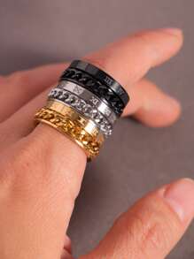 Thời trang và phổ biến 3 chiếc nhẫn nam chi tiết chữ số La Mã bằng thép không gỉ để làm quà tặng trang sức và cho một vẻ ngoài sành điệu - Nhiều màu - Xem 1