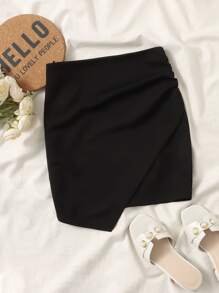 SHEIN Niñas Falda fruncido bajo asimétrico - Negro - Ver 1