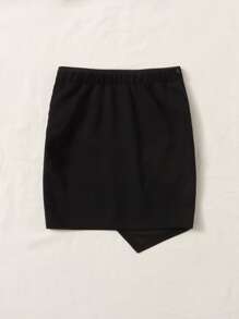 SHEIN Niñas Falda fruncido bajo asimétrico - Negro - Ver 2