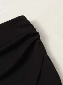 SHEIN Niñas Falda fruncido bajo asimétrico - Negro - Ver 4