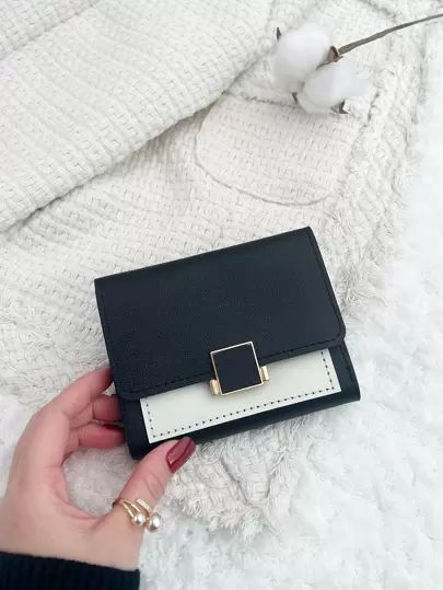 Metal Decor Colorblock Credit Card Small Bifold ID Window Women Wallet Mini Lightweight Portable Slot Small Minimalist Fashion Modern Business Anniversary On Valentine Day For Birthday Gift Girls Lady Female For Anniversary For Birthday Gift For Gift Card Birthday Gift Mini Wallet Women Teacher Gifts Gift For Girlfriend Women Gifts Present School Supplies Teacher Gifts Back To School For Women Wallet Purse Wallet Small Wallet