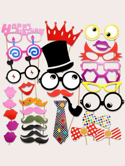 31pcs Birthday Party Photo Props, Cartoon Glasses & Hats Decoration Photo Booth Props, Suitable For Birthday Party, Christmas And Other Occasions