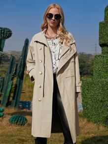 ZIAI Drop Shoulder Flap Pocket Trench Coat - Khaki - View 1