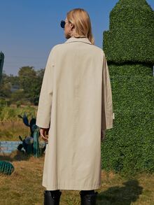 ZIAI Drop Shoulder Flap Pocket Trench Coat - Khaki - View 2