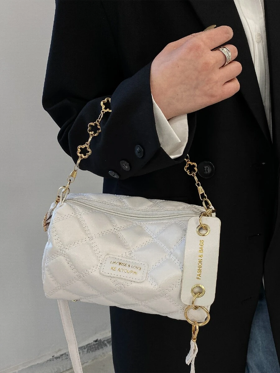 字母貼布絎縫圖案水桶包 - 白色 - 查看 1