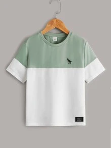 SHEIN Tween Boy Two Tone Dinosaur Print Letter Patched Detail Tee - Multicolor - View 1